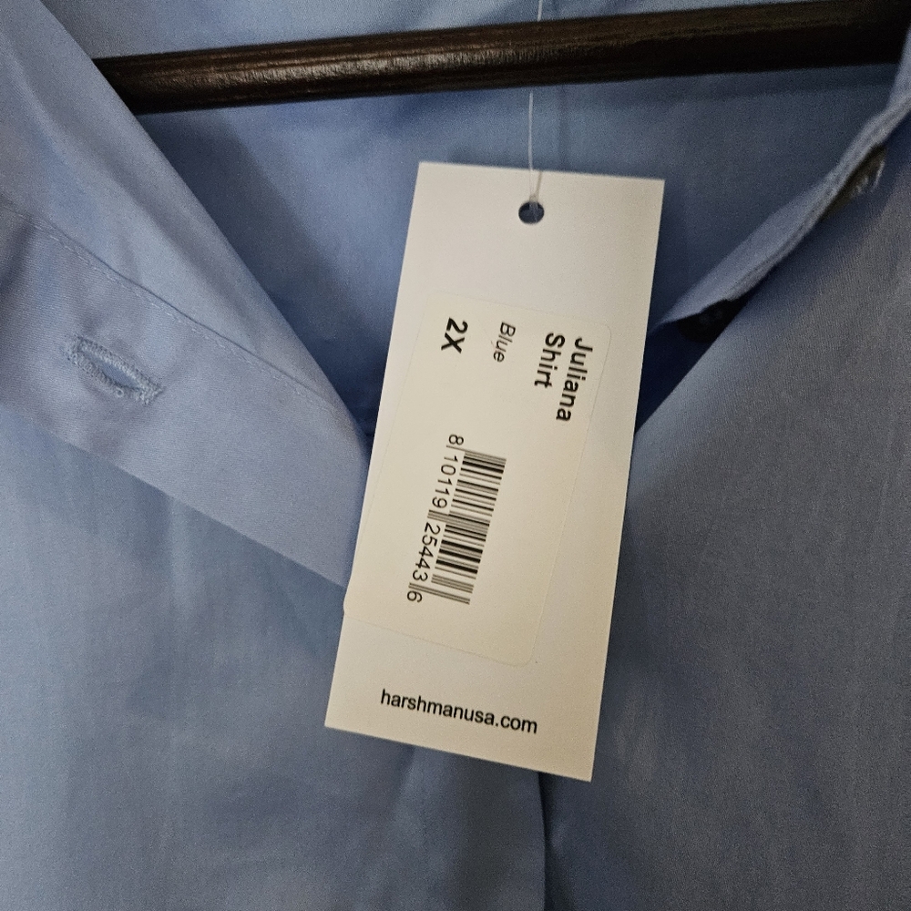 Harshman Blouse Juliana Light Blue Ruffled Sleeve Button-Up Shirt Cotton Classic - Picture 11 of 13